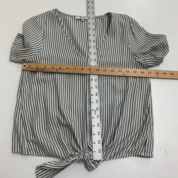 Madewell Novel Tie Front Shirt Womens XS Extra Small Stripe V Neck Short Sleeve - Picture 7 of 14